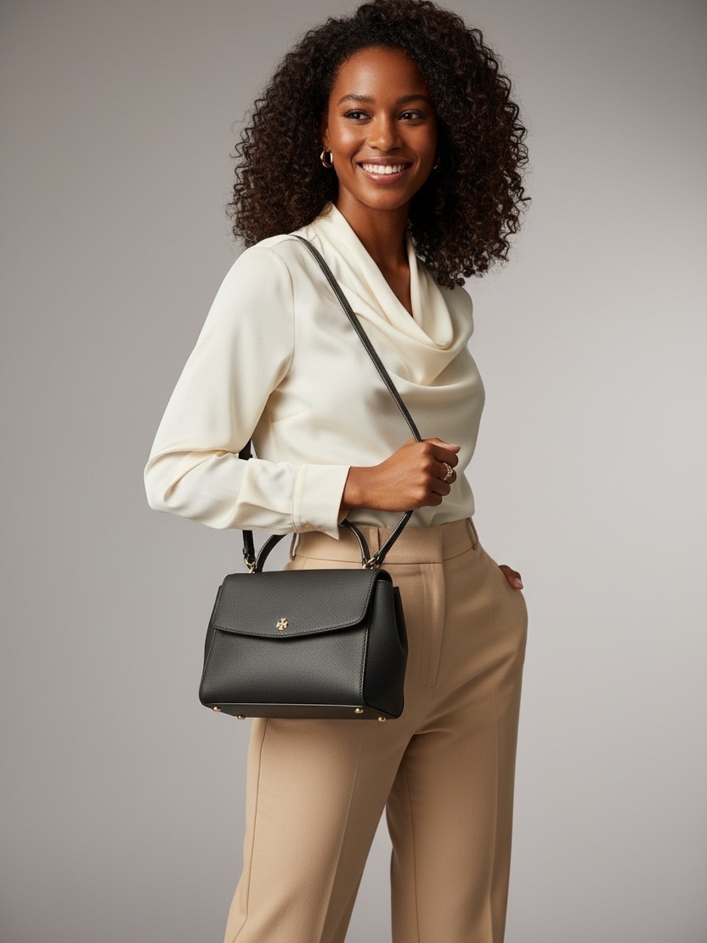 Tory Burch Black Structured Top-Handle Crossbody Bag